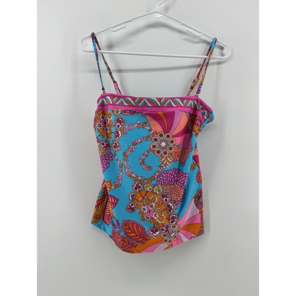 Trina Turk Other - Trina Turk Tankini Top Only, Size 8, Pads, Gold Hardware Aqua Multi Color